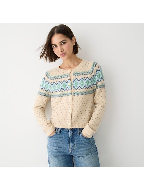 J.Crew Crystal-embellished Fair Isle cardigan sweater in Supersoft yarn
