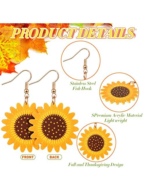 Cunno 11 Pairs Thanksgiving Fall Earrings, Acrylic Autumn Earrings Pumpkin Sunflower Turkey Scarecrow Maple Leaf Earrings for Girls