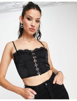 corset cami with lace insert & hook & eye fastening in black