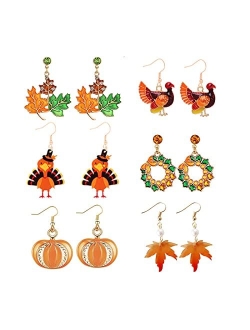 CSIYANJRY99 Thanksgiving Earrings for Women Girls Fall Leaf Earrings Turkey Maple Leaf Pumpkin Dangle Earrings Autumn Earrings Set Holiday Gifts
