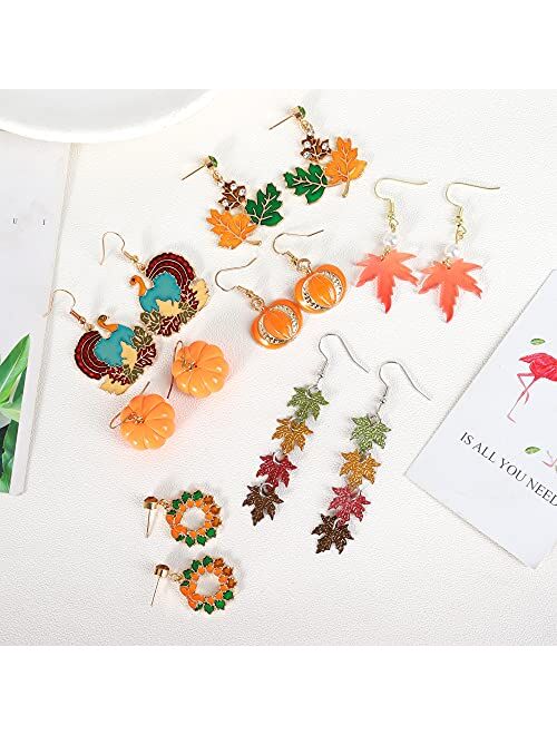 choice of all 5 Pairs Thanksgiving Earrings for Women Turkey Pumpkin Red Maple Leaf Fall Earrings for Thanksgiving Gifts
