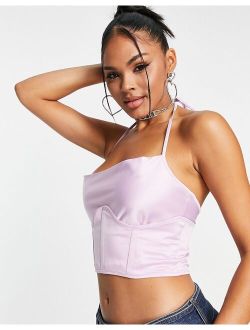 ASYOU cowl neck detachable corset satin top In lilac