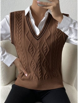 Cable Knit Sweater Vest Without Blouse