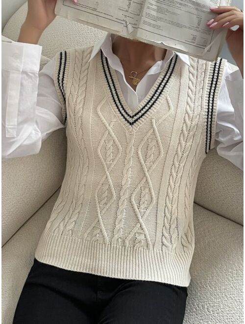 Shein Cable Knit Sweater Vest Without Blouse