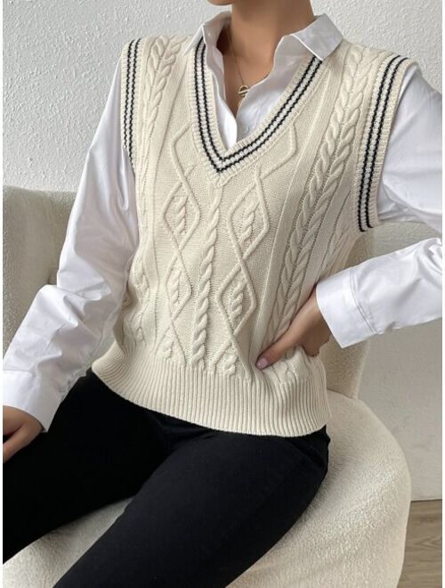 Shein Cable Knit Sweater Vest Without Blouse