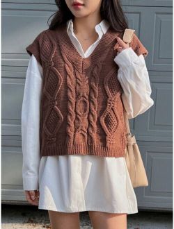Cable Knit Sweater Vest Without Blouse