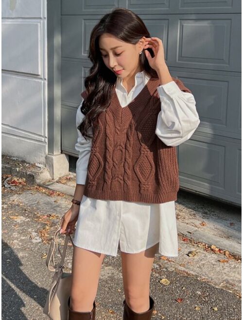 DAZY Cable Knit Sweater Vest Without Blouse