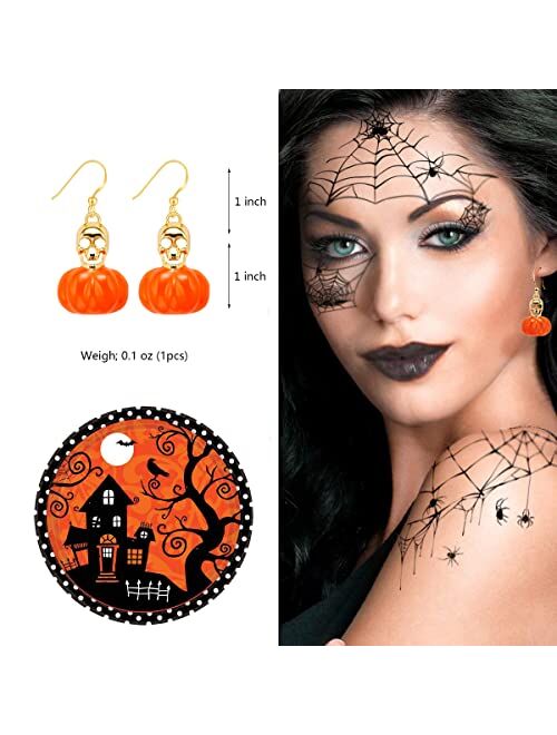 MMiraculous Garden 3 Pairs Halloween Jewelry Set for Women Girls, Halloween Theme Enameled Pumpkin Pendant Necklace Brooch Pin Drop Dangle Earrings Sets