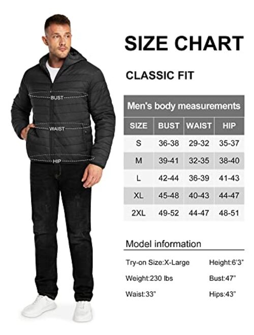 33,000ft Men's Lightweight Packable Insulated Puffer Winter Jacket with Hood, Water-Resistant Down Alternative Puffy Coat
