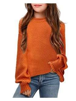 Flypigs Girls Knit Sweater Chunky Pullover Jumper Kids Long Sleeve Mock Neck Knit Jumper Tops 4-13 Years