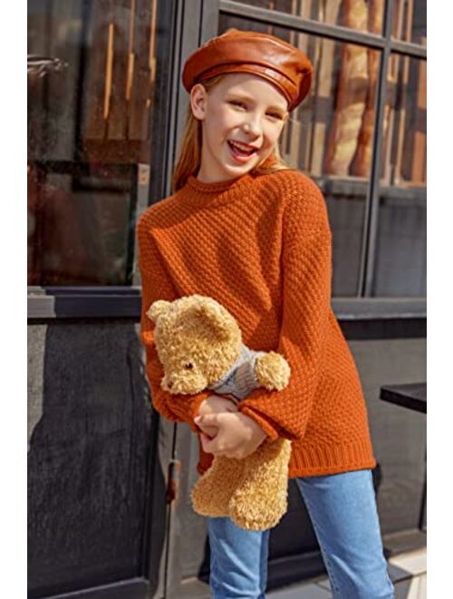 Flypigs Girls Knit Sweater Chunky Pullover Jumper Kids Long Sleeve Mock Neck Knit Jumper Tops 4-13 Years