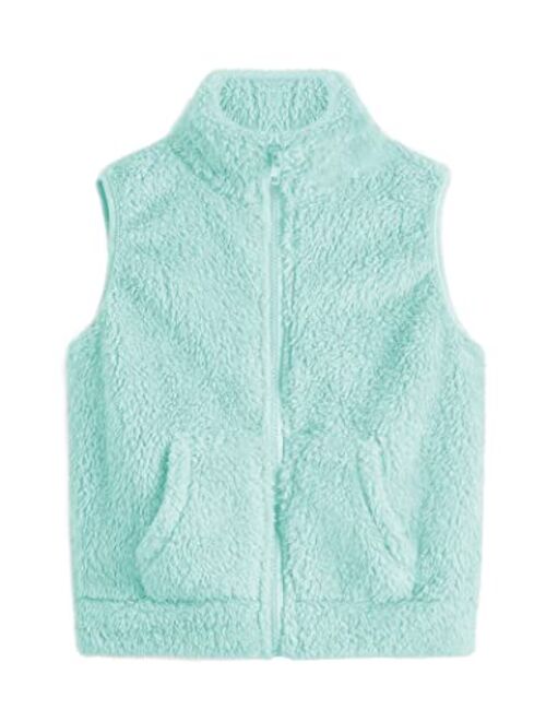 Flypigs Girls' Sherpa Fleece Vests Fuzzy Sleeveless Jacket Zipper Fall Winter Outwear for 5-12 Years