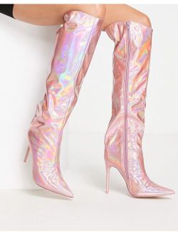 Independent metallic knee boots in pink