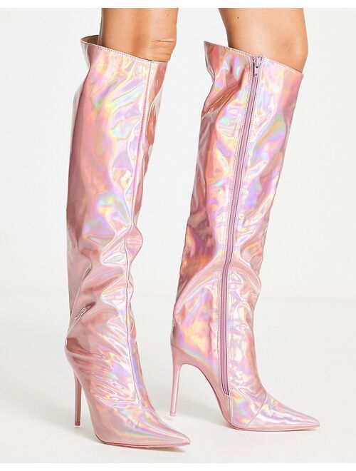 Public Desire Independent metallic knee boots in pink