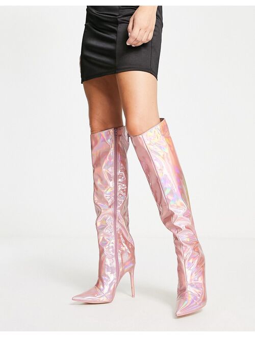 Public Desire Independent metallic knee boots in pink
