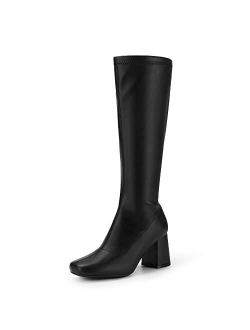 Women's Gogo Boots, Square Toe Chunky Knee High Boots For Women
