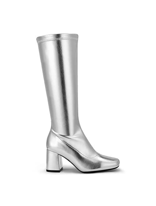 DREAM PAIRS Women's Gogo Boots, Square Toe Chunky Knee High Boots For Women