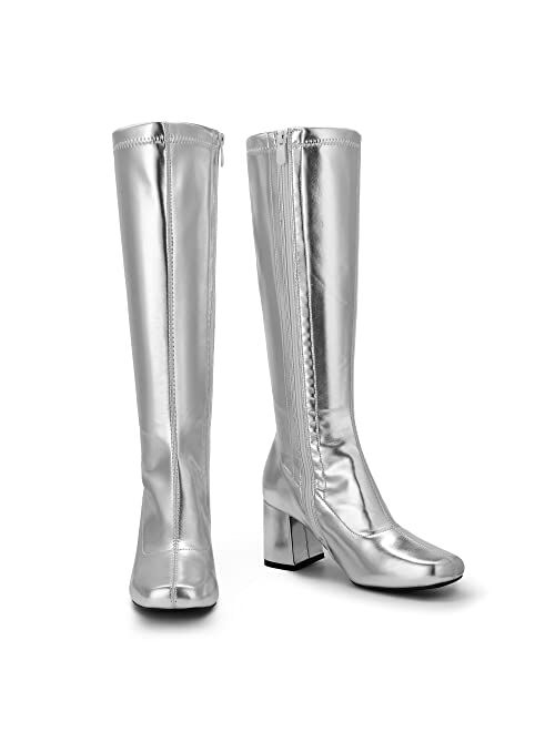 DREAM PAIRS Women's Gogo Boots, Square Toe Chunky Knee High Boots For Women