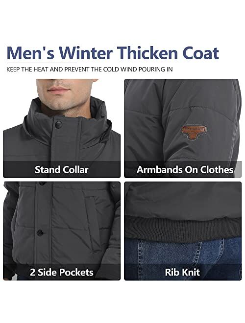 Heihuohua Men's Winter Thicken Coat Warm Puffer Jacket with Removable Hood