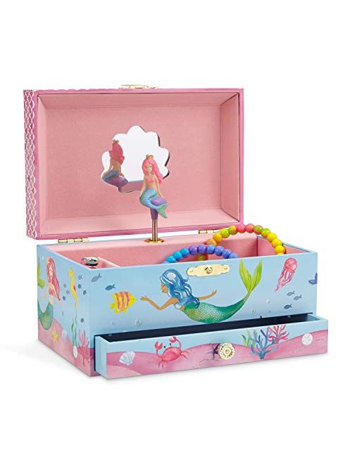 Jewelkeeper Mermaid Musical Jewelry Box, 7.15 x 5.25 x 3.9 inches, Underwater Design with Pullout Drawer, Over the Waves Tune