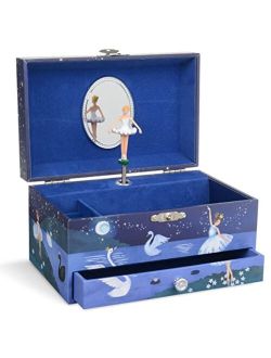 Jewelkeeper Girl's Ballerina Musical Jewelry Storage Box with Pullout Drawer, Glitter Design, Swan Lake Tune