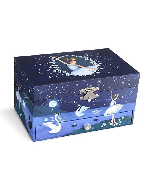 Jewelkeeper Girl's Ballerina Musical Jewelry Storage Box with Pullout Drawer, Glitter Design, Swan Lake Tune