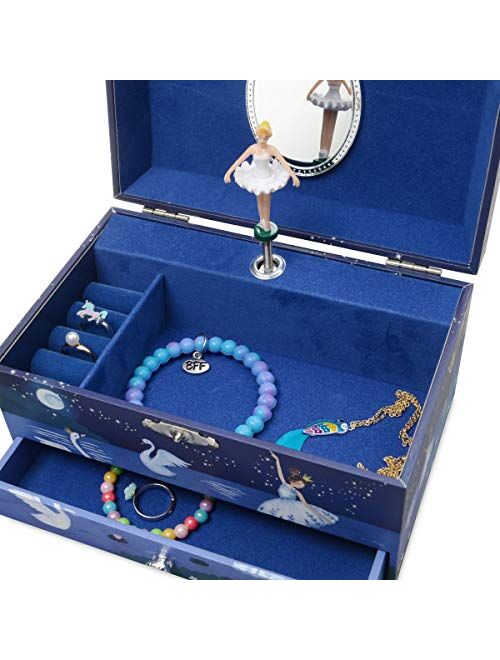 Jewelkeeper Girl's Ballerina Musical Jewelry Storage Box with Pullout Drawer, Glitter Design, Swan Lake Tune