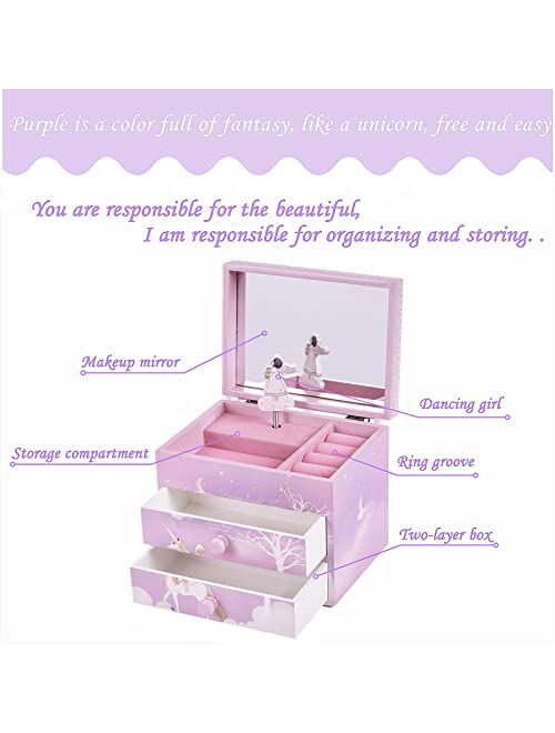 Cokosing jewelry box for girls music boxes for girls kids jewelry box girls jewelry box with 2 Pull Out Drawers, Fairy Princess and Castle Design,Deliver a shiny crown,Up