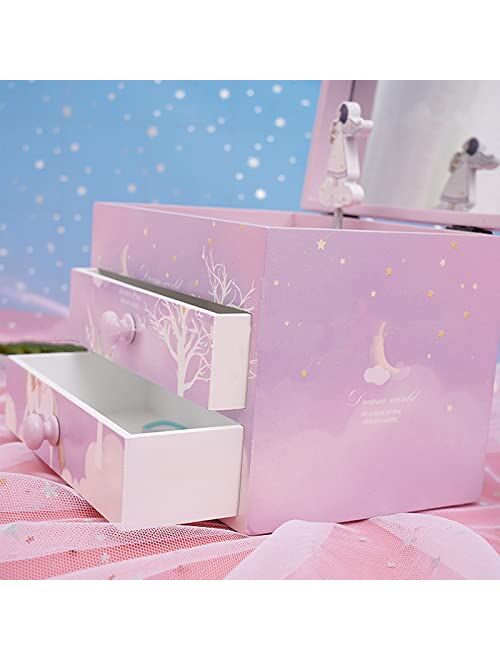 Cokosing jewelry box for girls music boxes for girls kids jewelry box girls jewelry box with 2 Pull Out Drawers, Fairy Princess and Castle Design,Deliver a shiny crown,Up