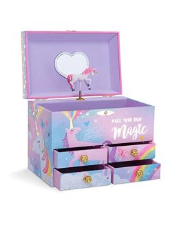 Jewelkeeper Cotton Candy Unicorn Large Musical Jewelry Storage Box with 4 Pull-out Drawers, Girl's Musical Jewelry Box, Beautiful Dreamer Tune