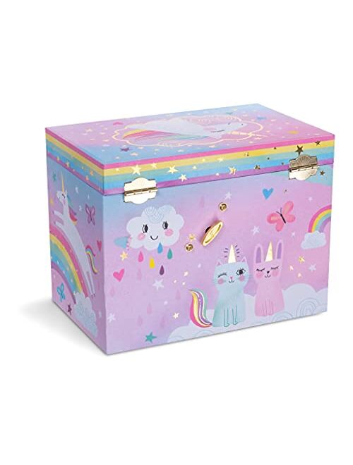 Jewelkeeper Cotton Candy Unicorn Large Musical Jewelry Storage Box with 4 Pull-out Drawers, Girl's Musical Jewelry Box, Beautiful Dreamer Tune