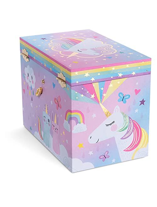 Jewelkeeper Cotton Candy Unicorn Large Musical Jewelry Storage Box with 4 Pull-out Drawers, Girl's Musical Jewelry Box, Beautiful Dreamer Tune