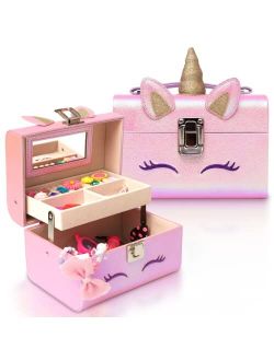 Sparklecorns Unicorn Jewelry Box for Girls - Jewelry Organizer Toy with Carry Handle & Mirror - Kids Jewelry Box for Little Girls who Love Unicorns