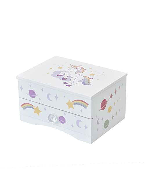 Art Lins Aliz Unicorn Music Jewelry Box for Girls - Wooden Jewelry Storage Box with Glittery Unicorn and Shooting Stars Design - Charming Room Decor and Childhood Memorie