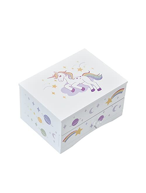 Art Lins Aliz Unicorn Music Jewelry Box for Girls - Wooden Jewelry Storage Box with Glittery Unicorn and Shooting Stars Design - Charming Room Decor and Childhood Memorie