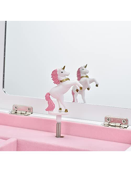 Art Lins Aliz Unicorn Music Jewelry Box for Girls - Wooden Jewelry Storage Box with Glittery Unicorn and Shooting Stars Design - Charming Room Decor and Childhood Memorie