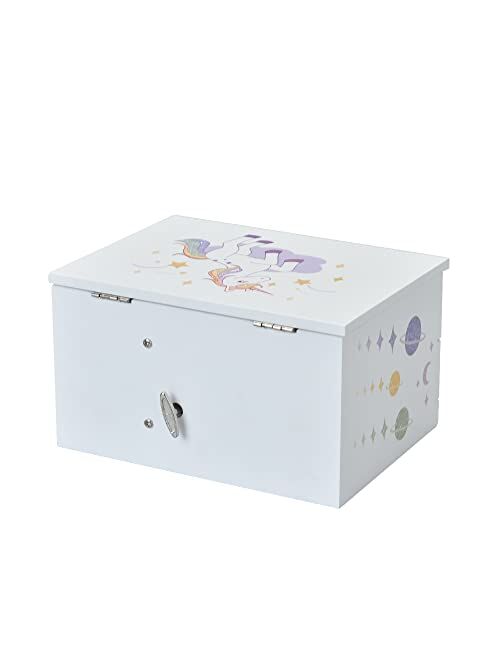 Art Lins Aliz Unicorn Music Jewelry Box for Girls - Wooden Jewelry Storage Box with Glittery Unicorn and Shooting Stars Design - Charming Room Decor and Childhood Memorie