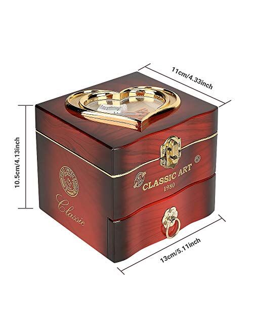 WIOR Classical Jewelry Music Box, Ballerina Themed Girl's Musical Jewellery Storage Box, Wind Up Music Case with Drawer & For Elise Tune for Girl Daughter Girlfriend Birt