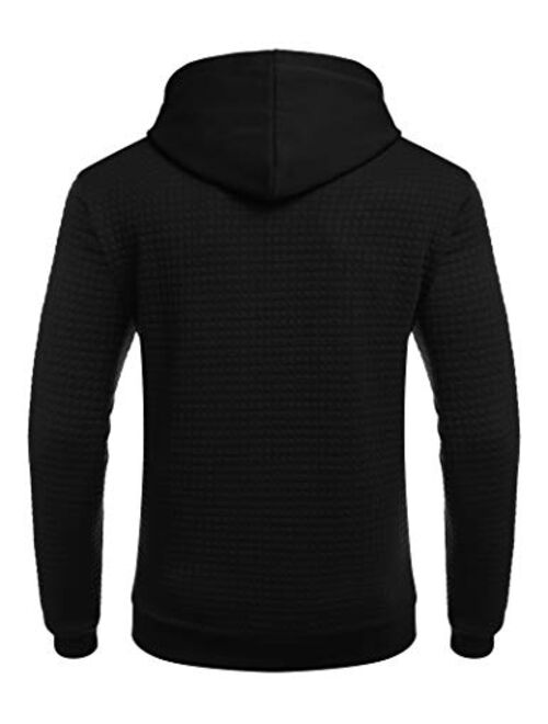 COOFANDY Men's Hooded Sweatshirt Long Sleeve Fashion Gym Athletic Hoodies Solid Plaid Jacquard Pullover with Pocket