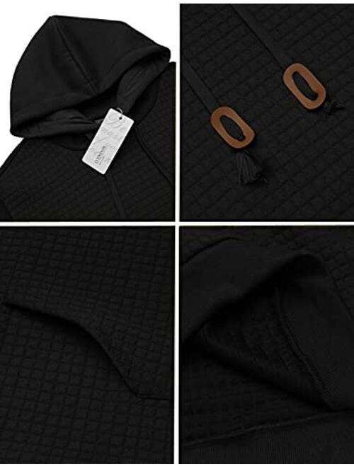 COOFANDY Men's Hooded Sweatshirt Long Sleeve Fashion Gym Athletic Hoodies Solid Plaid Jacquard Pullover with Pocket