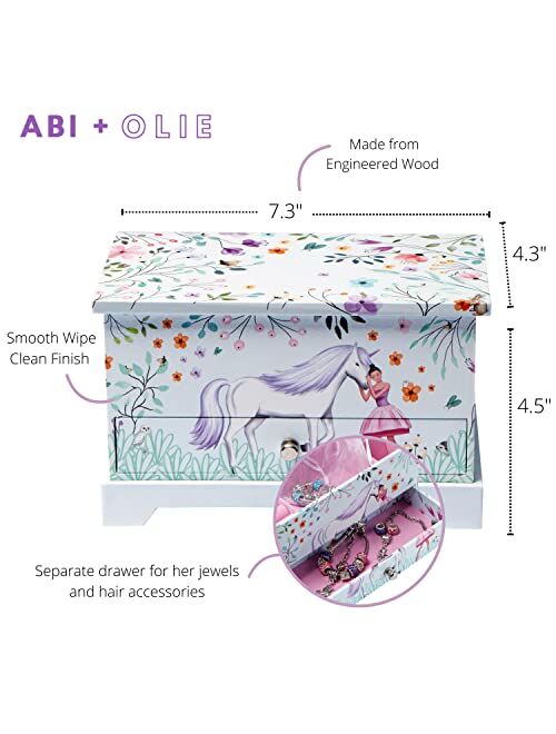 Abi + Olie Ballerina Unicorn Jewelry Box for Girls & Little Girls Jewelry Box - Kids Jewelry Box and Girls Music Box - Musical Girls Jewelry Box Organizer - Unicorns Gift