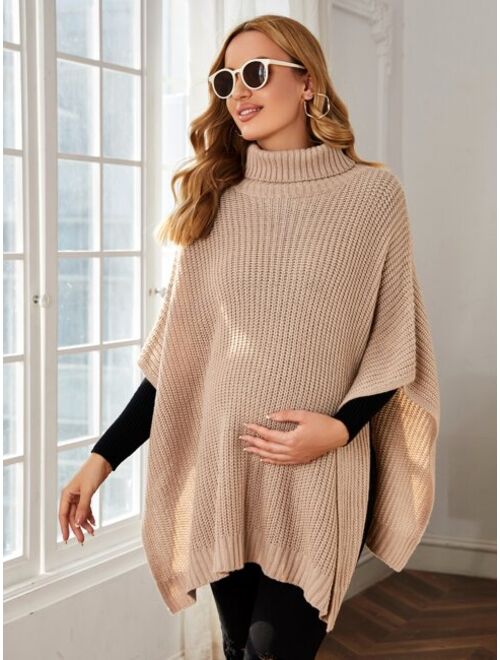 SHEIN Maternity Turtleneck Cloak Sleeve Asymmetrical Hem Knit Poncho