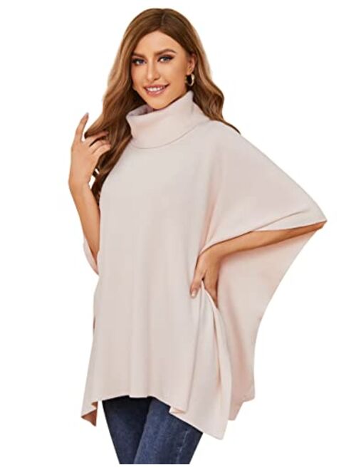 Puli Womens Turtleneck Pullover Poncho Sweater - Knitted Shawl Wraps Loose Fit Drape Baggy Capes