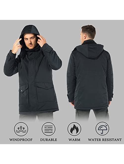 Tiaozhanzhe Mens Winter Puffer Coats Warm Thickened Heavyweight Parka Insulated Hooded jacket Padded Outwear with Detachable Hood