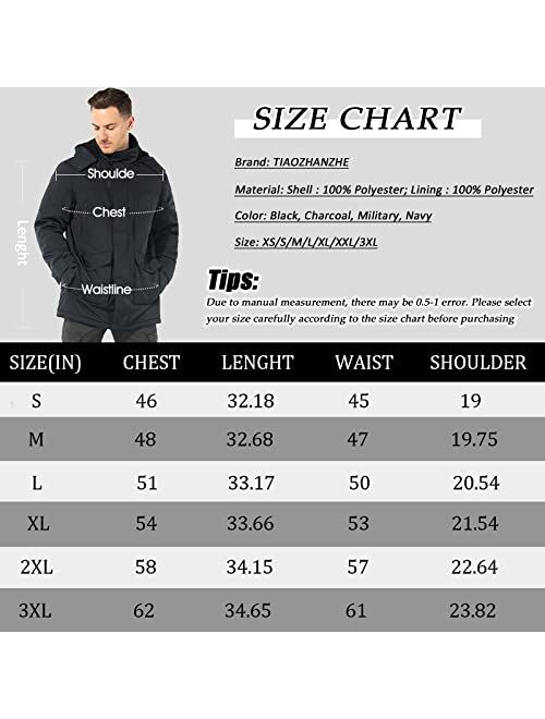 Tiaozhanzhe Mens Winter Puffer Coats Warm Thickened Heavyweight Parka Insulated Hooded jacket Padded Outwear with Detachable Hood