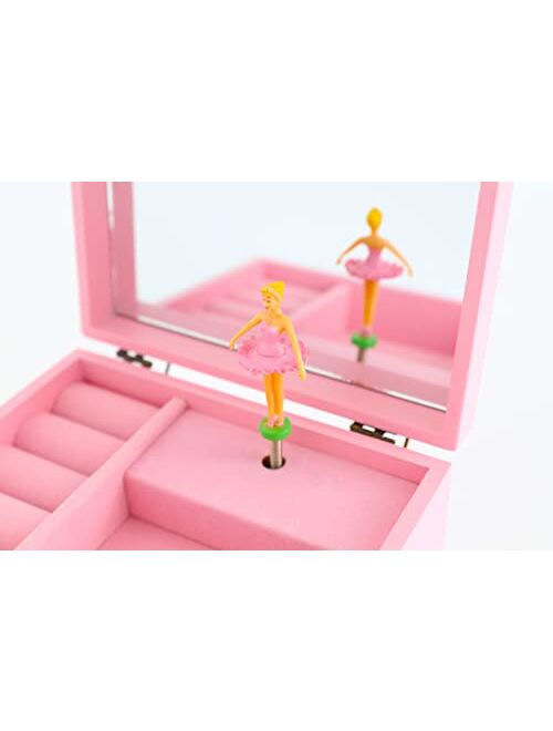 Agitation Kids Unicorn/Castle/Princess Wooden Musical Jewelry Box for Girls with Matching Jewelry Set (B-Pink Princess2)