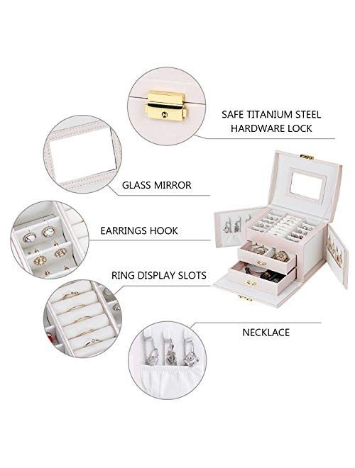 Goldwheat Jewelry Box, Jewelry Organizer Box for Girls Women, 3 Layer Portable Travel Jewelry Storage Case with Lock for Necklace, Earrings, Rings, Bracelets
