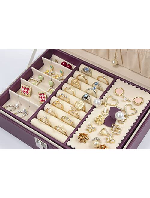 Guka jewelry box for Organizer for Women Girls 2 Layers Display Storage case Jewelry Holder for Earring Ring Necklace Storage Case, Women Gift (Purple)