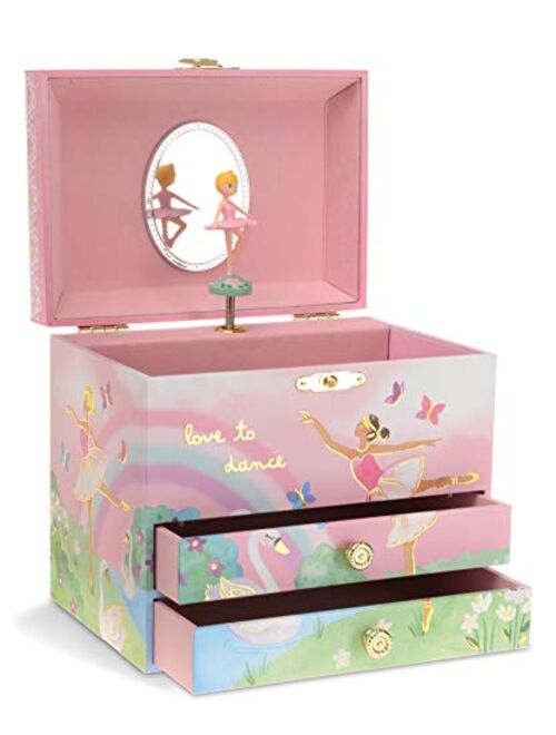 Jewelkeeper Musical Jewelry Box with 2 Pullout Drawers, Glitter Rainbow and Stars Unicorn Design, Beautiful Dreamer Tune