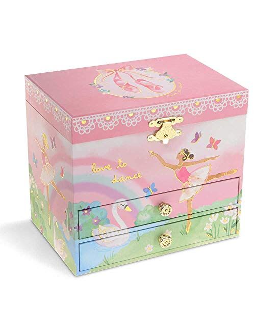 Jewelkeeper Musical Jewelry Box with 2 Pullout Drawers, Glitter Rainbow and Stars Unicorn Design, Beautiful Dreamer Tune